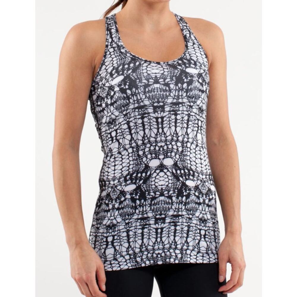 34 - LULULEMON Cool Racerback White Black Glacier Lace Sz 6